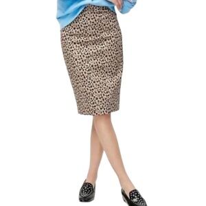 J. Crew Leopard Print Linen No. 2 Pencil Skirt Brown & Cream Sz 2